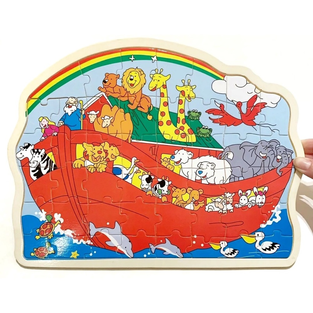 Noah's Ark Wooden Jigsaw Puzzle Kids Toddler Child Animals Boat Learning Toy Fun